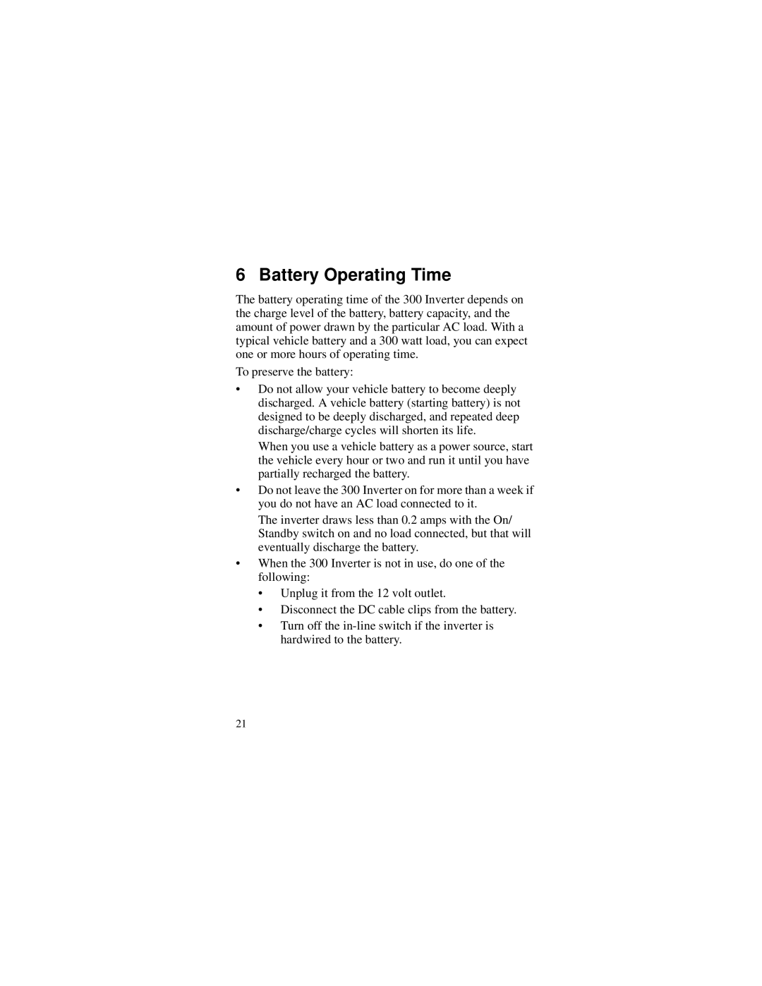 Xantrex Technology 300 manual Battery Operating Time 