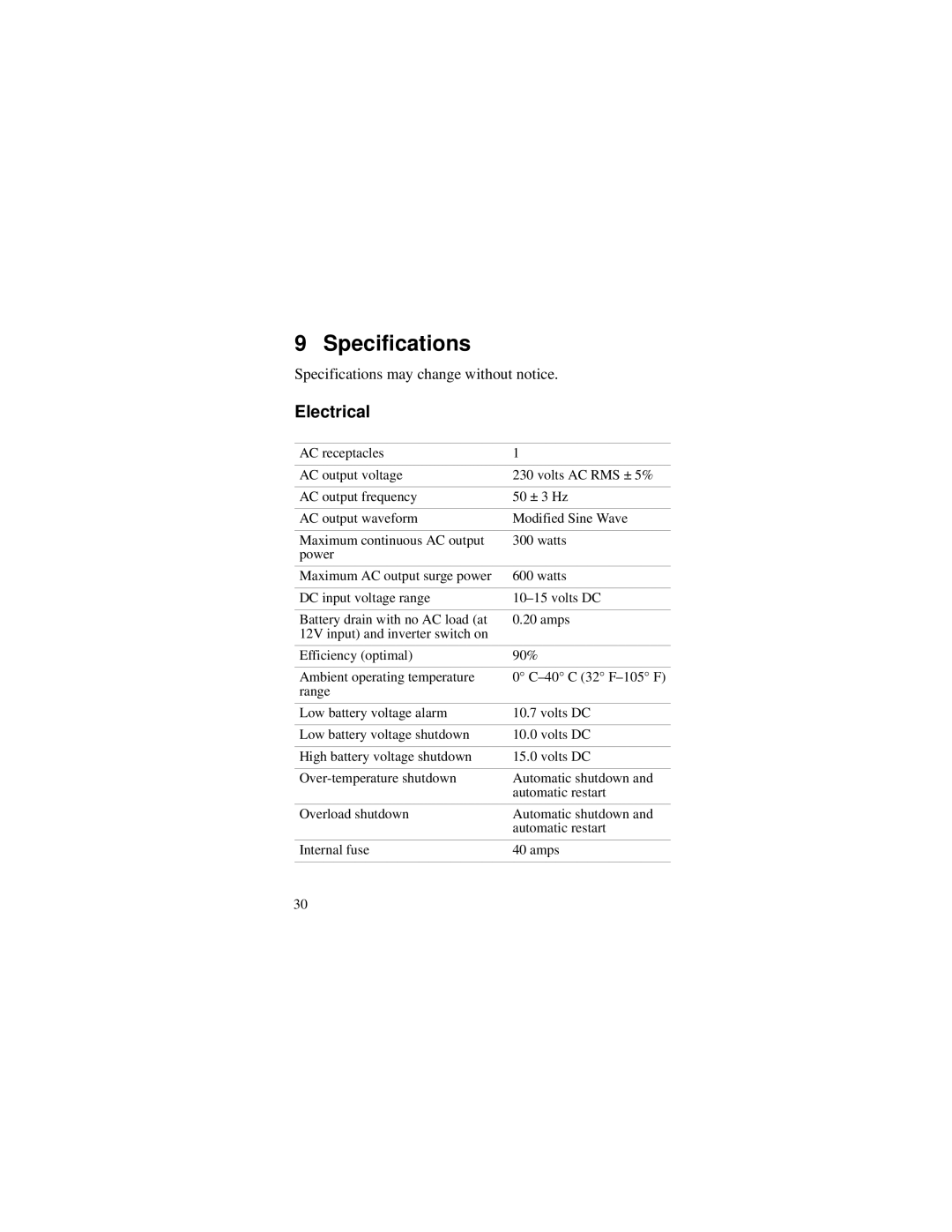 Xantrex Technology 300 manual Specifications, Electrical 