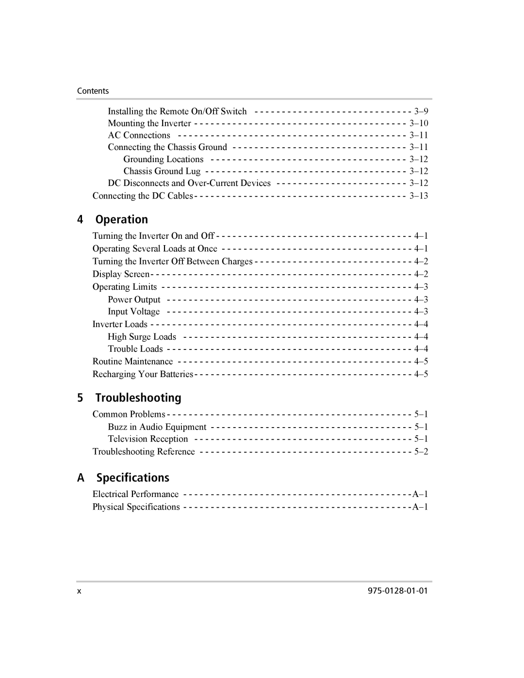 Xantrex Technology 3000 manual Operation, Troubleshooting, Specifications 