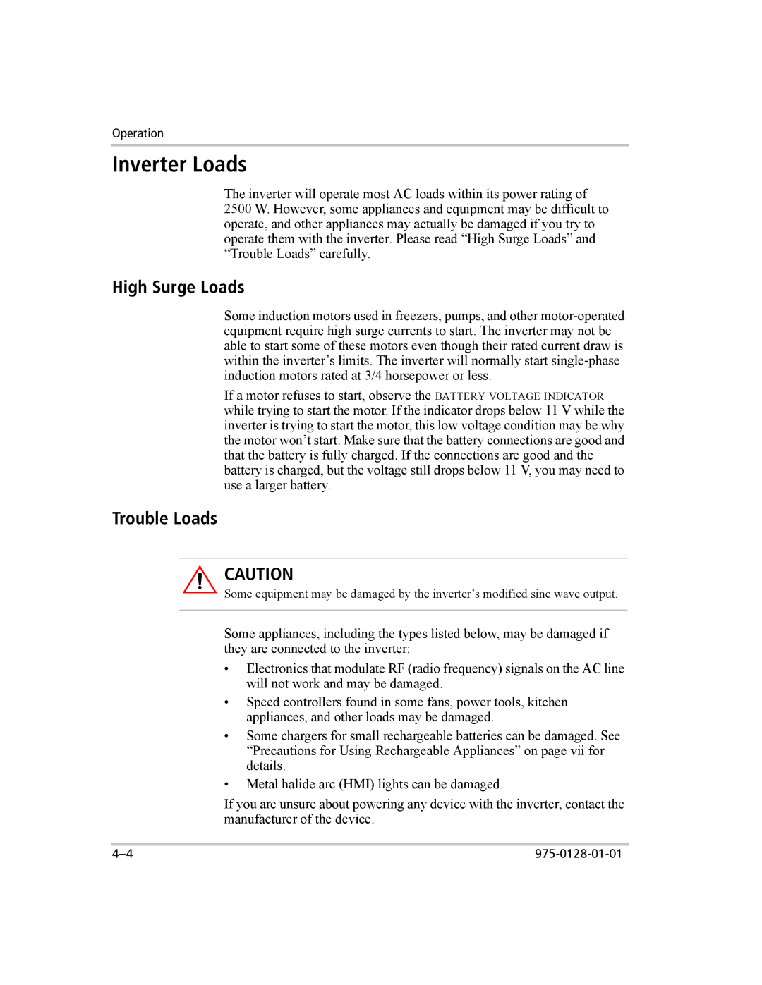 Xantrex Technology 3000 manual Inverter Loads, High Surge Loads, Trouble Loads 