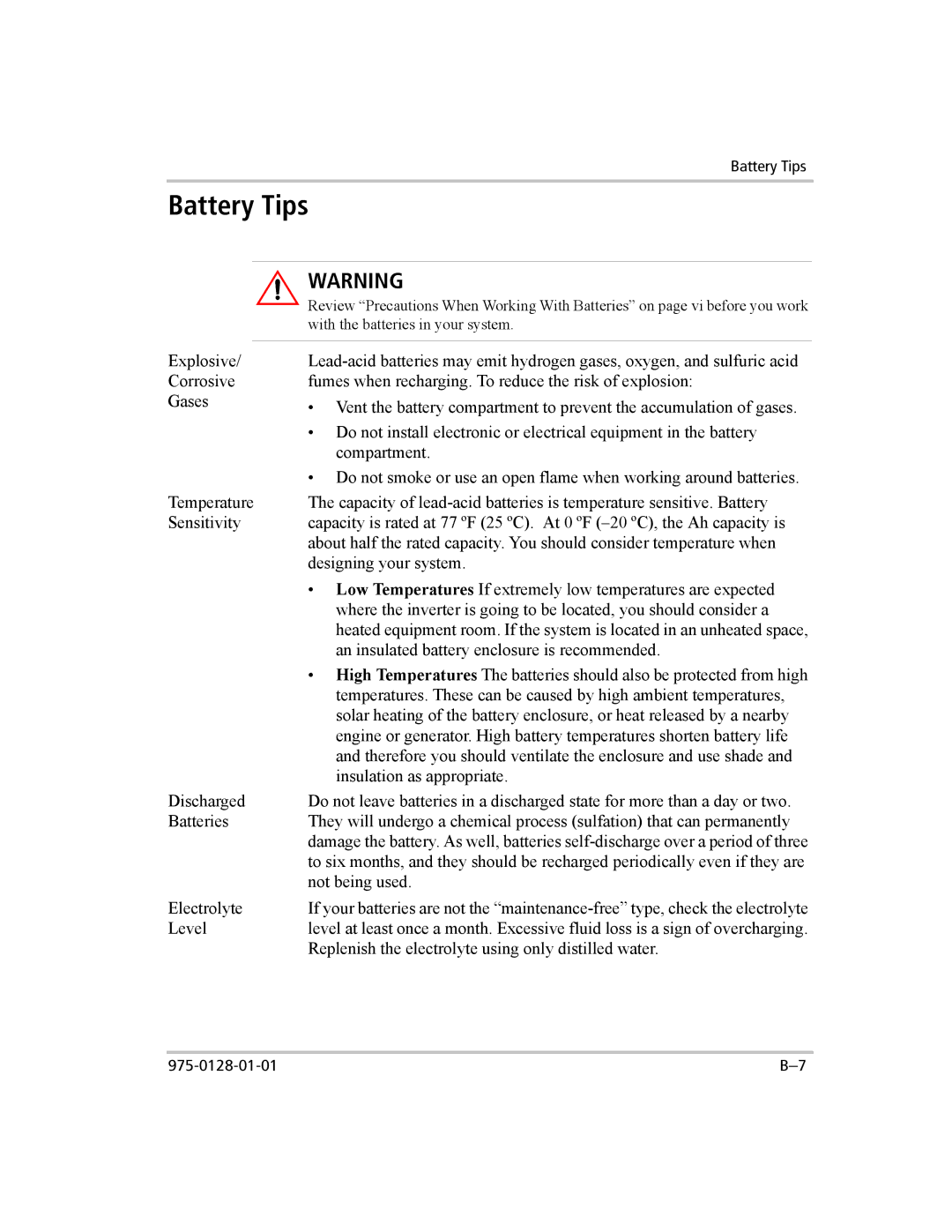 Xantrex Technology 3000 manual Battery Tips 