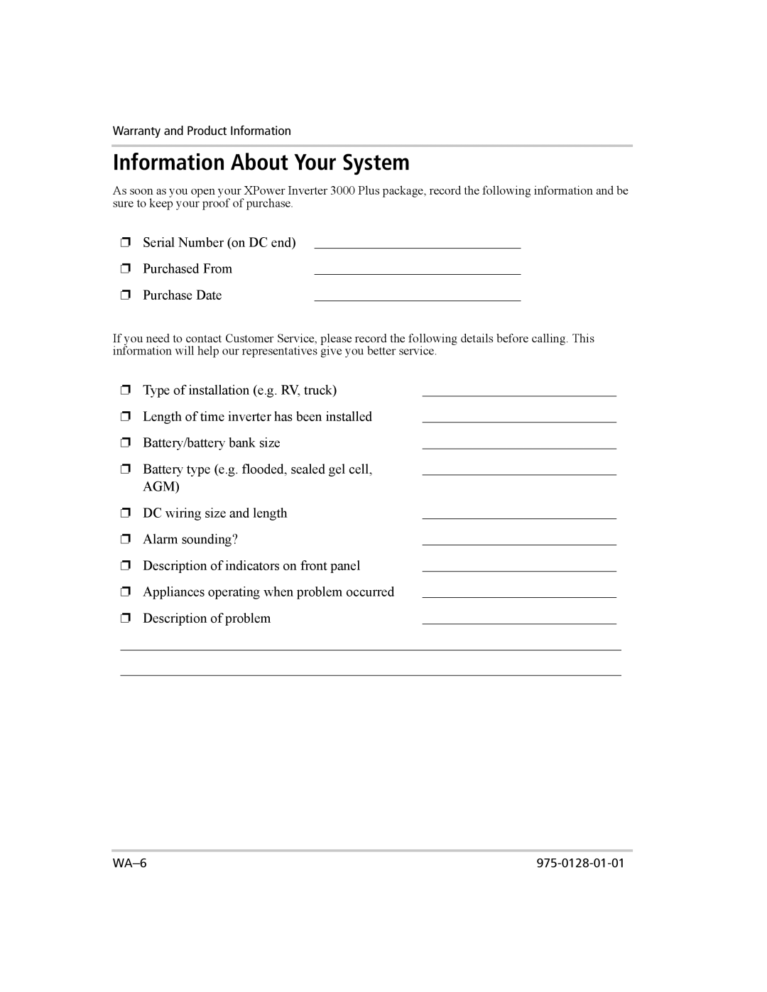 Xantrex Technology 3000 manual Information About Your System, Purchased From Purchase Date 