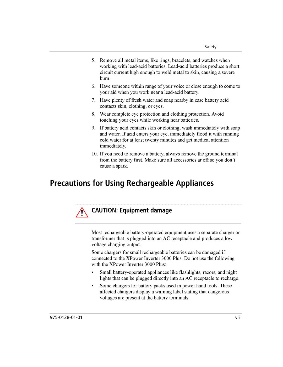 Xantrex Technology 3000 manual Precautions for Using Rechargeable Appliances 