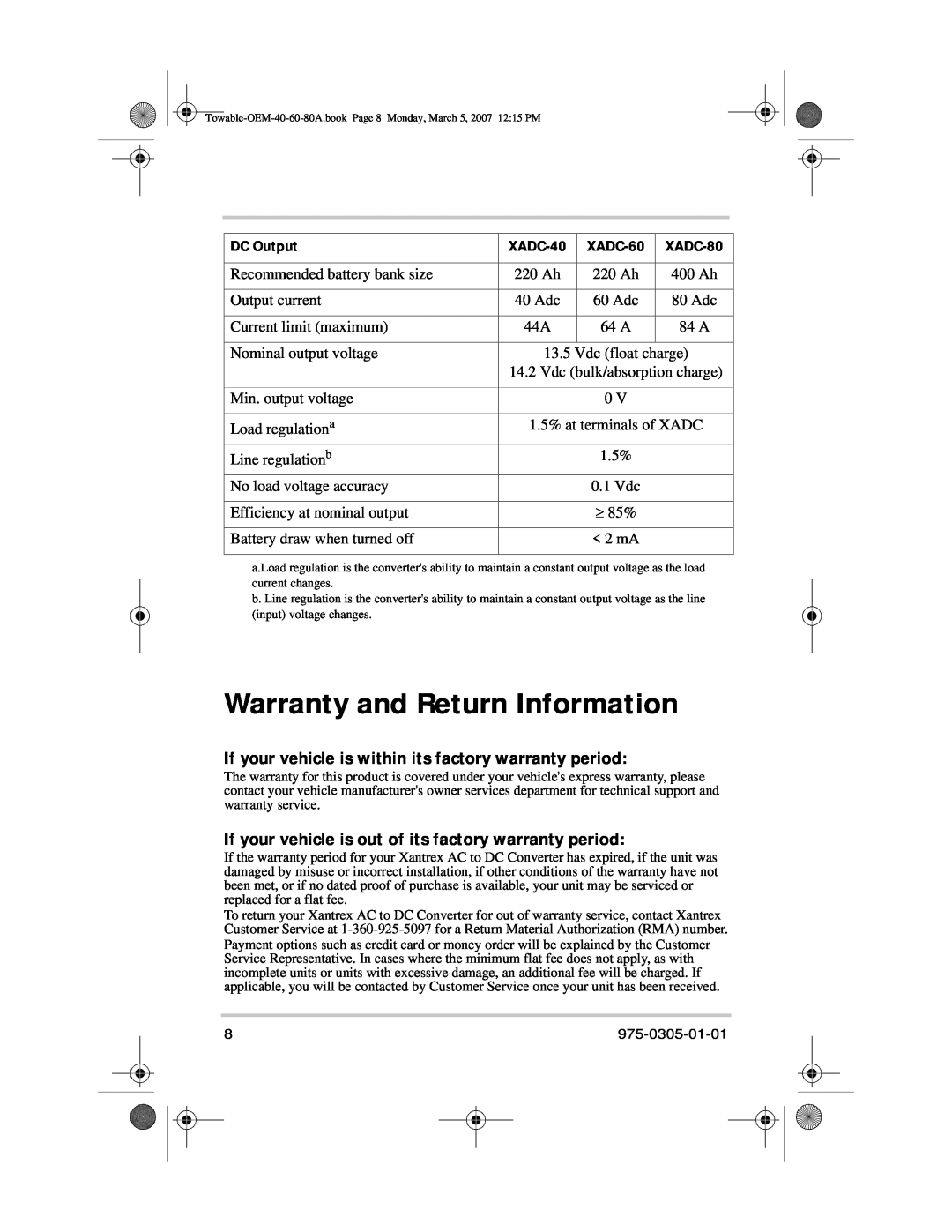 Xantrex Technology 40 A (XADC-40) Warranty and Return Information, If your vehicle is within its factory warranty period 