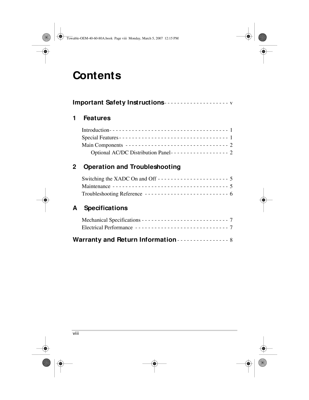 Xantrex Technology 60 A (XADC-60), 40 A (XADC-40), 80 A (XADC-80) manual Contents 