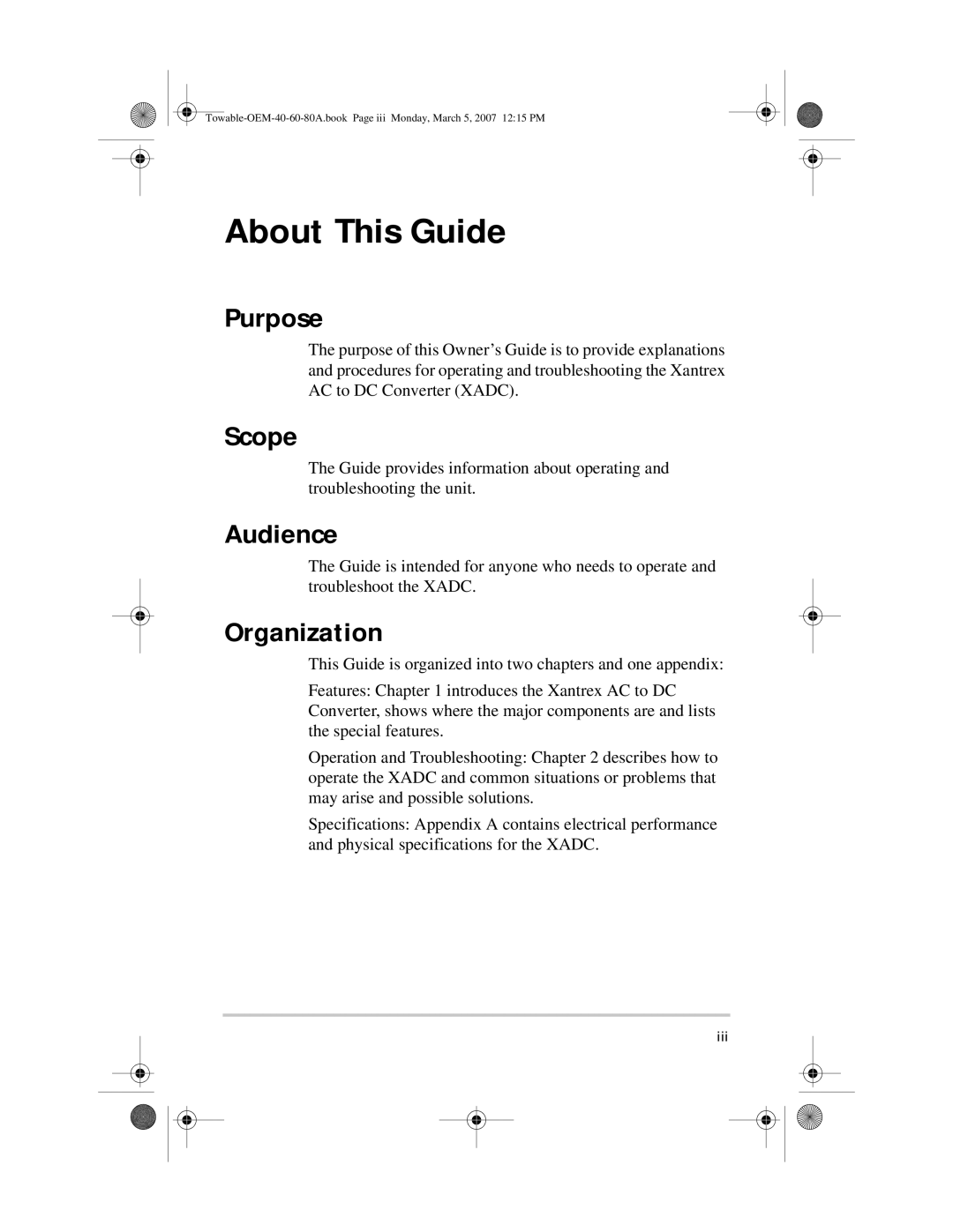 Xantrex Technology 80 A (XADC-80), 40 A (XADC-40), 60 A (XADC-60) About This Guide, Purpose, Scope, Audience, Organization 