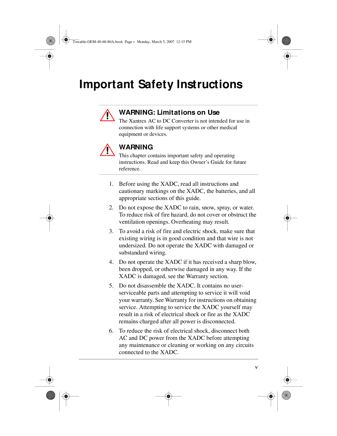 Xantrex Technology 60 A (XADC-60), 40 A (XADC-40), 80 A (XADC-80) manual Important Safety Instructions 