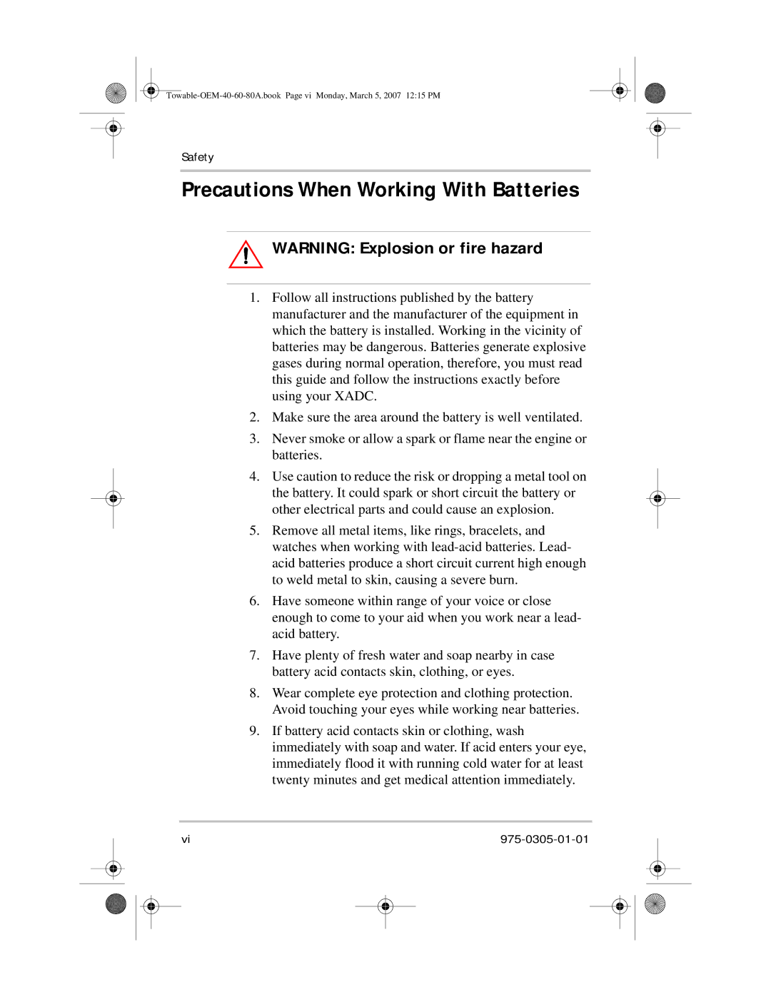 Xantrex Technology 80 A (XADC-80), 40 A (XADC-40), 60 A (XADC-60) manual Precautions When Working With Batteries 