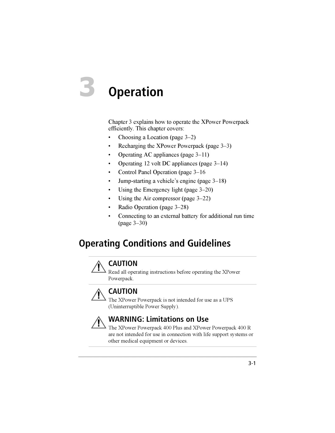 Xantrex Technology 400 Plus, 400 R manual Operation, Operating Conditions and Guidelines 