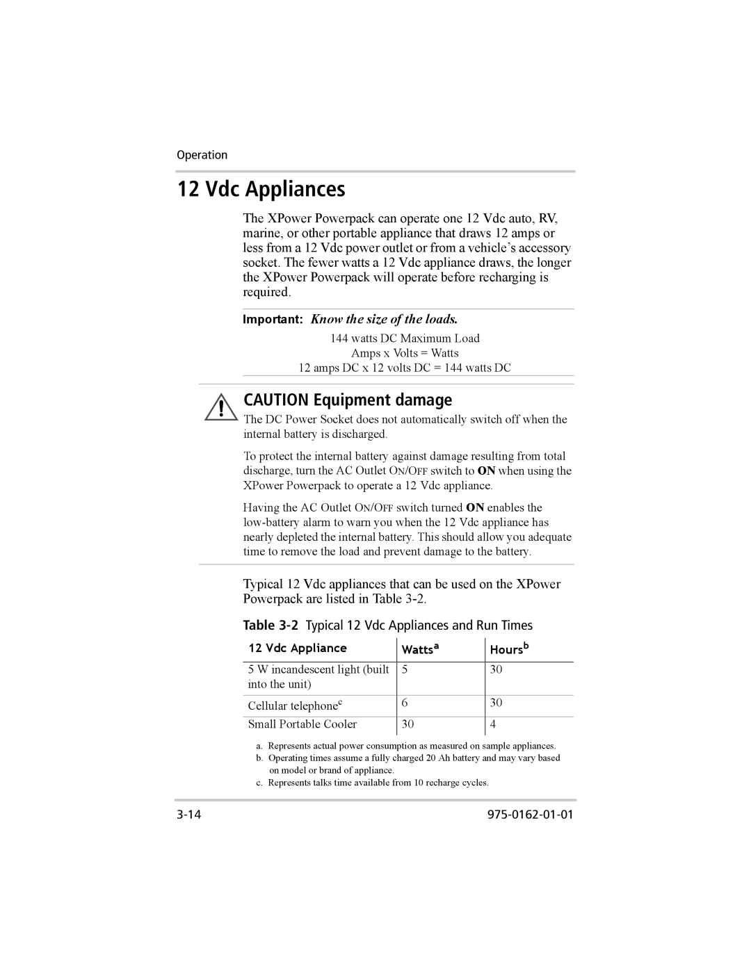 Xantrex Technology 400 Plus, 400 R manual Vdc Appliances, Vdc Appliance Watts a Hours b 