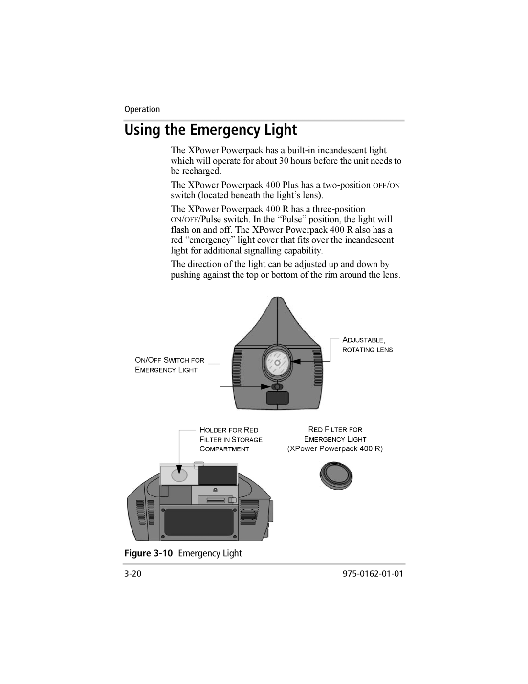 Xantrex Technology 400 Plus, 400 R manual Using the Emergency Light, 10Emergency Light 