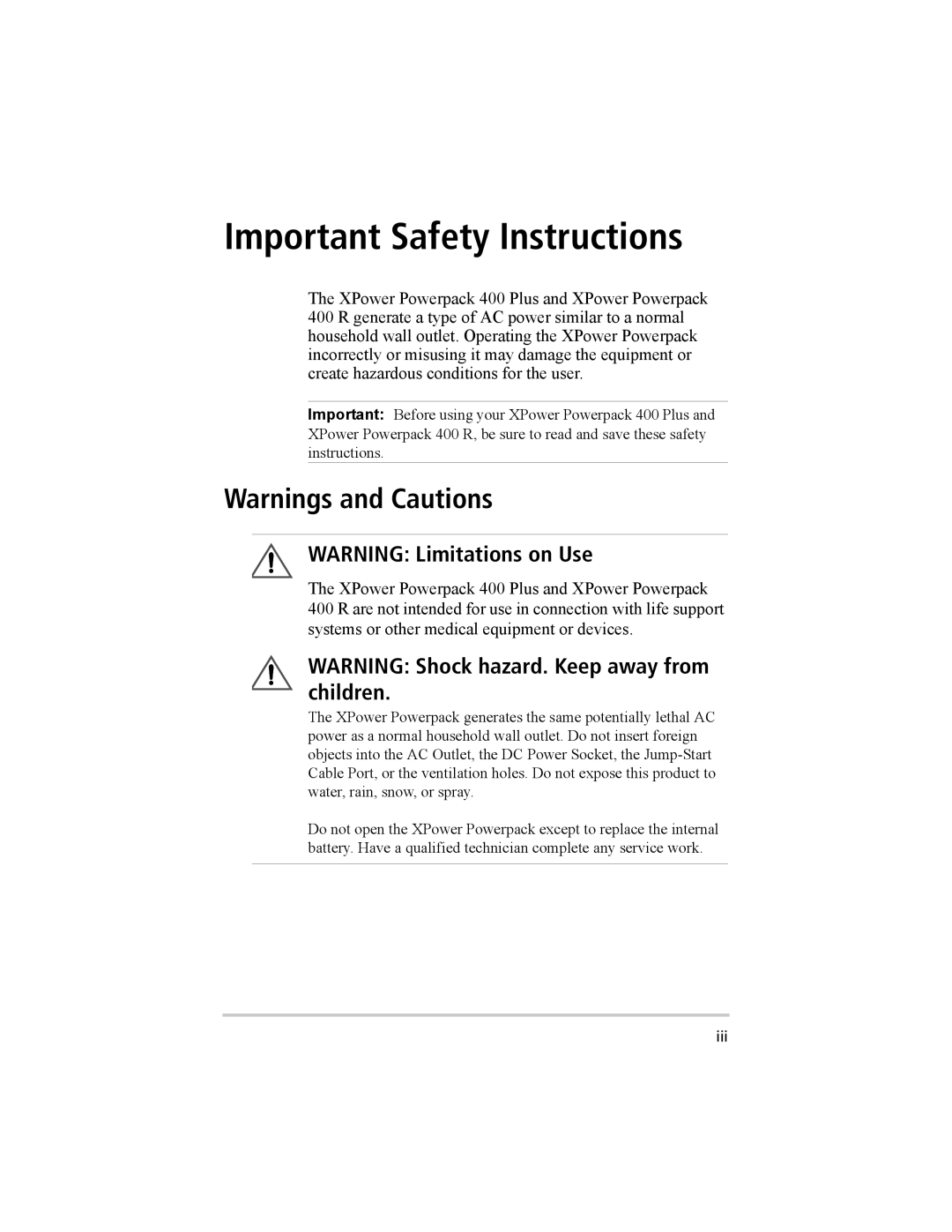 Xantrex Technology 400 Plus, 400 R manual Important Safety Instructions 