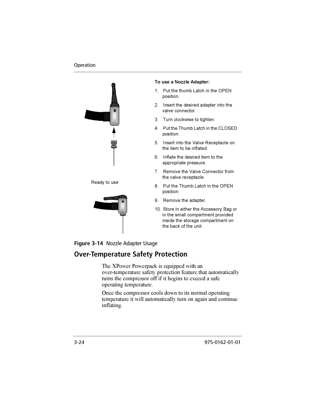 Xantrex Technology 400 Plus, 400 R manual Over-Temperature Safety Protection, To use a Nozzle Adapter 