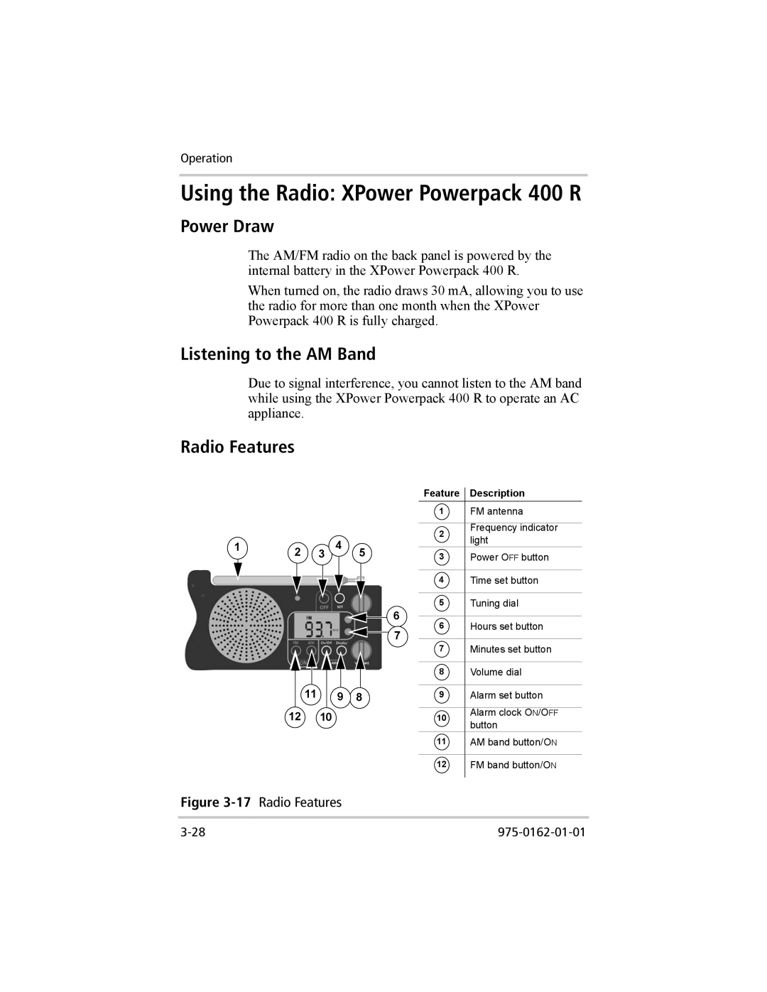 Xantrex Technology 400 Plus, 400 R manual Power Draw, Listening to the AM Band, Radio Features 