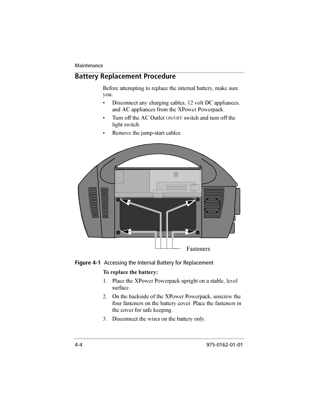 Xantrex Technology 400 Plus, 400 R manual Battery Replacement Procedure, Fasteners 