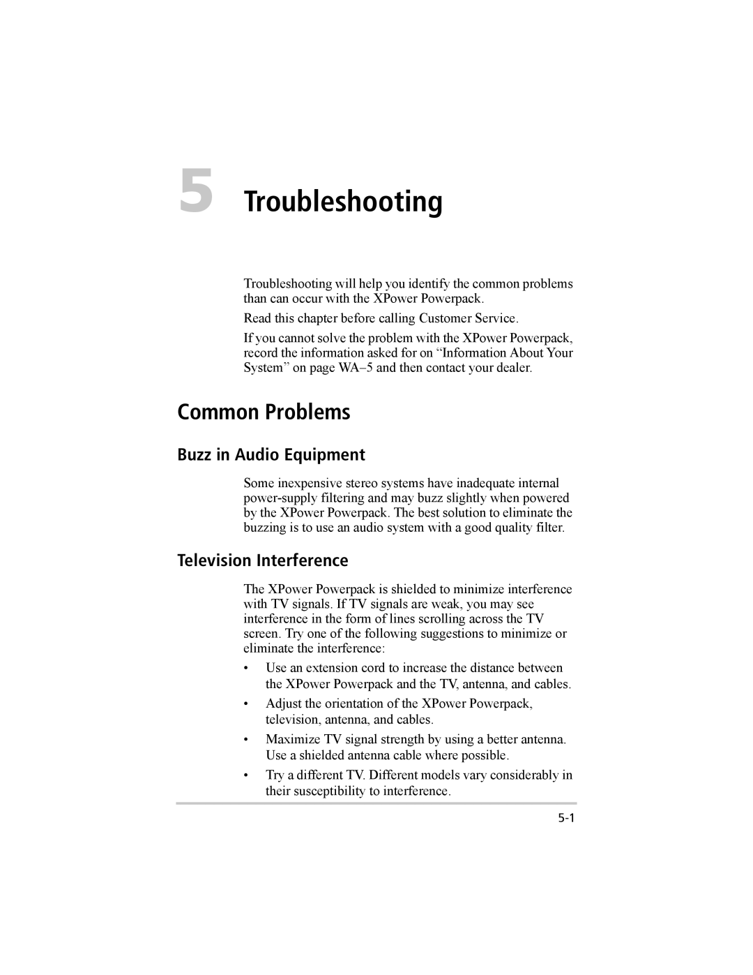 Xantrex Technology 400 Plus, 400 R Troubleshooting, Common Problems, Buzz in Audio Equipment, Television Interference 