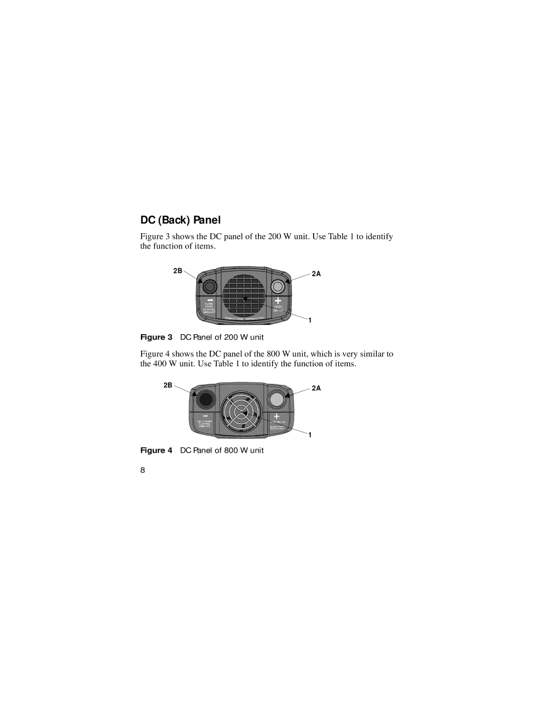 Xantrex Technology 400 W, 800 W, 200 W manual DC Back Panel, 2B 2A 