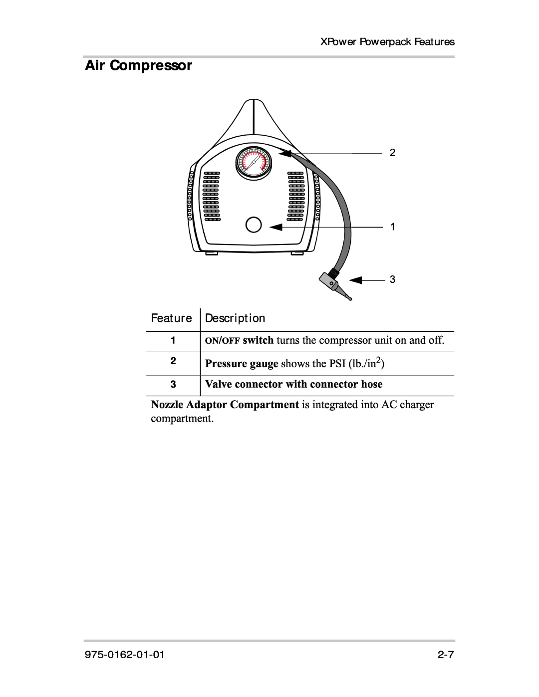 Xantrex Technology 400R manual Air Compressor, XPower Powerpack Features, Feature Description, 975-0162-01-01 