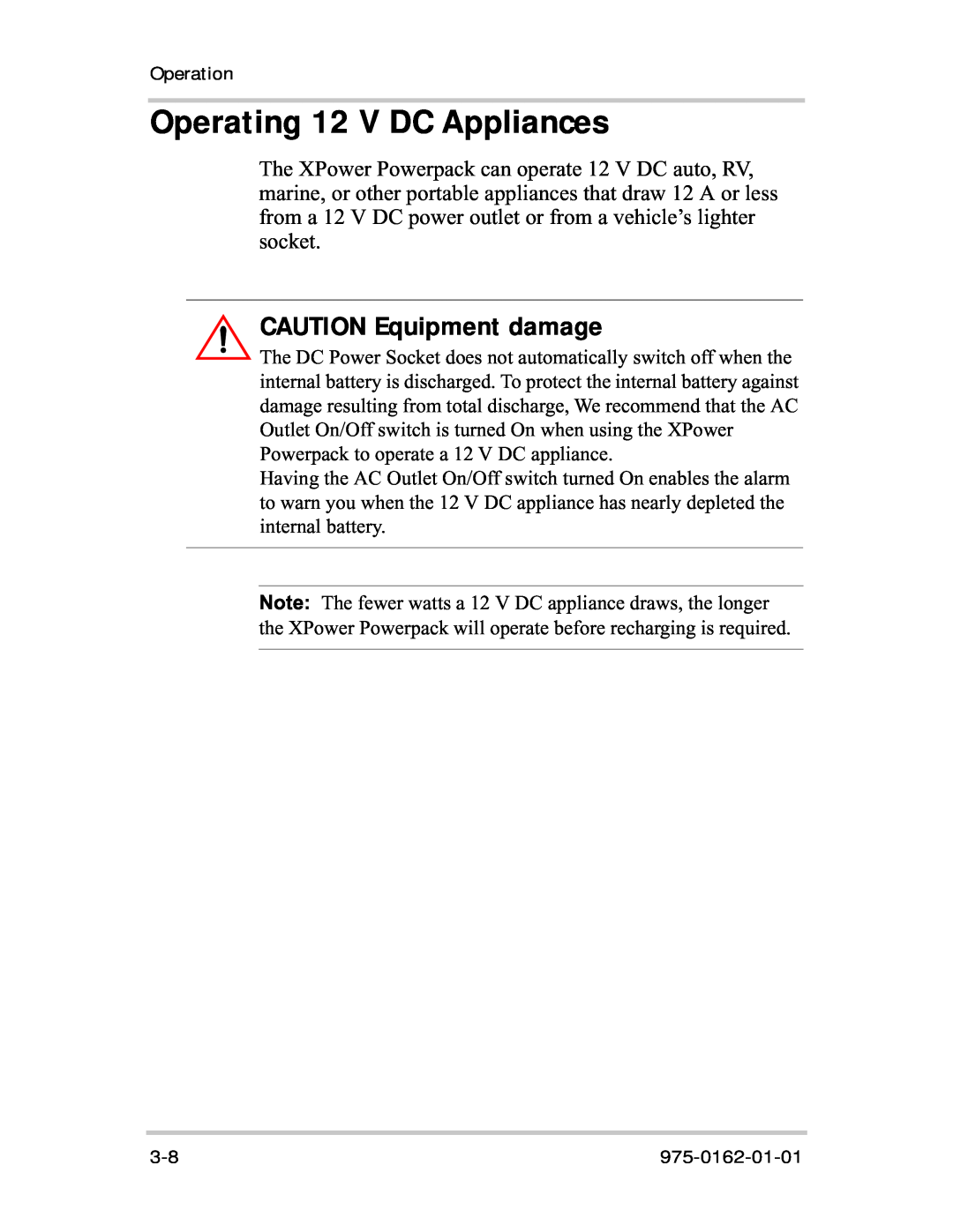 Xantrex Technology 400R manual Operating 12 V DC Appliances, CAUTION Equipment damage 