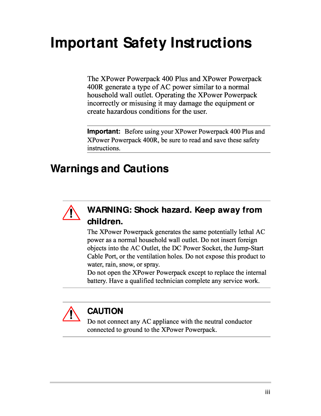 Xantrex Technology 400R manual Important Safety Instructions, Warnings and Cautions 