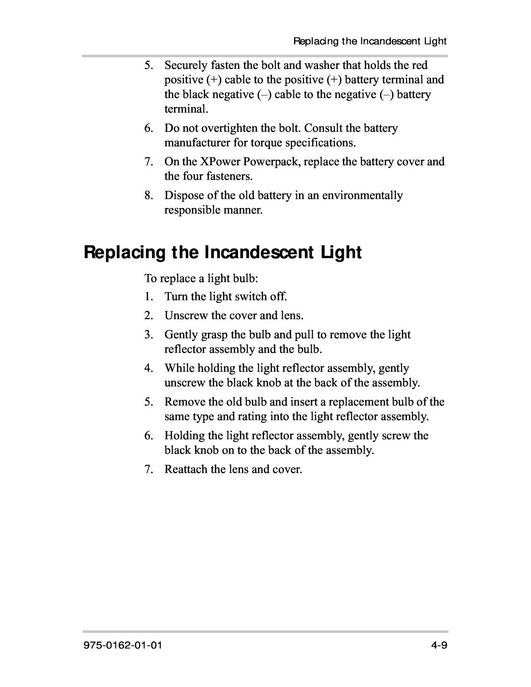Xantrex Technology 400R manual Replacing the Incandescent Light 