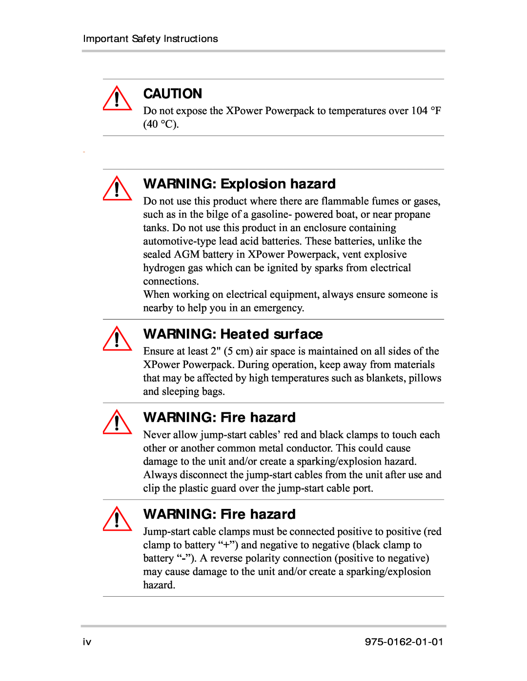 Xantrex Technology 400R manual WARNING Explosion hazard, WARNING Heated surface, WARNING Fire hazard 