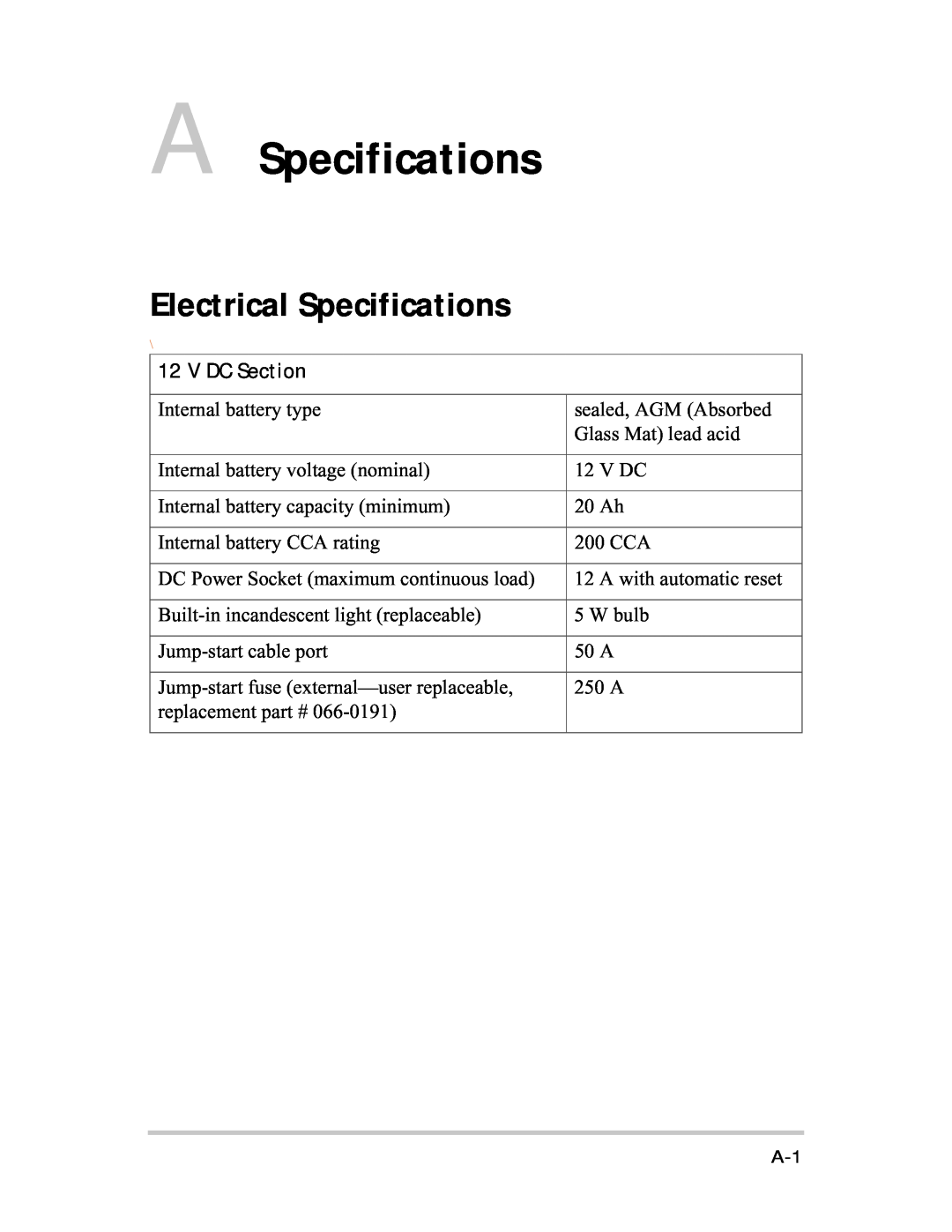 Xantrex Technology 400R manual A Specifications, Electrical Specifications, V DC Section 
