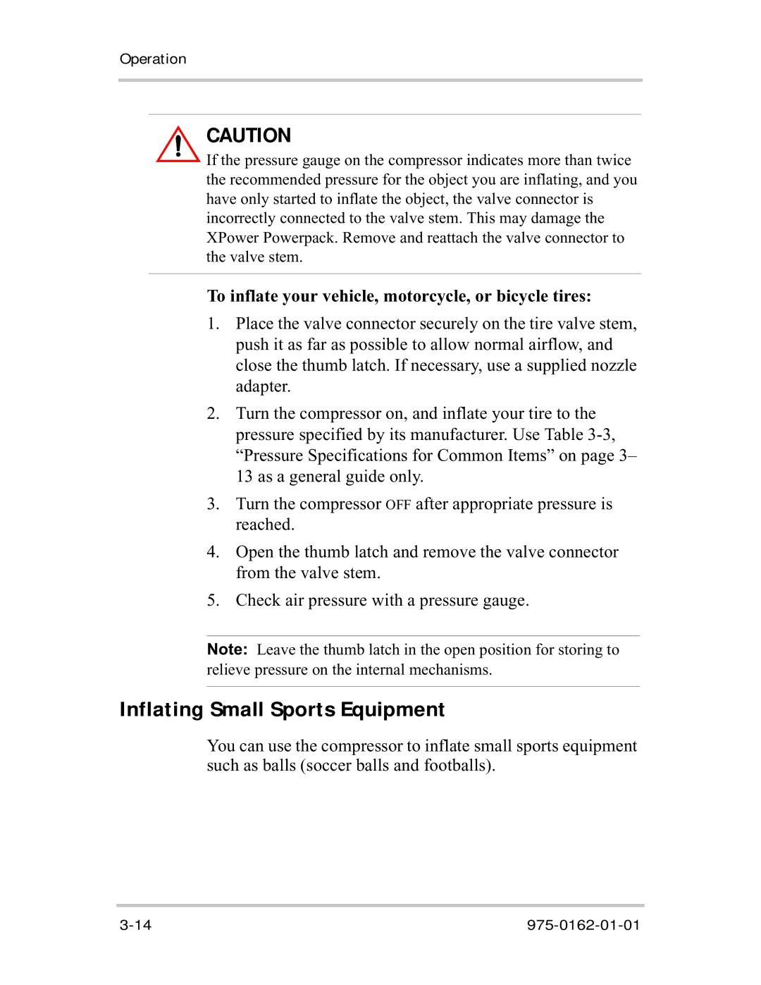 Xantrex Technology 400R manual Inflating Small Sports Equipment, To inflate your vehicle, motorcycle, or bicycle tires 