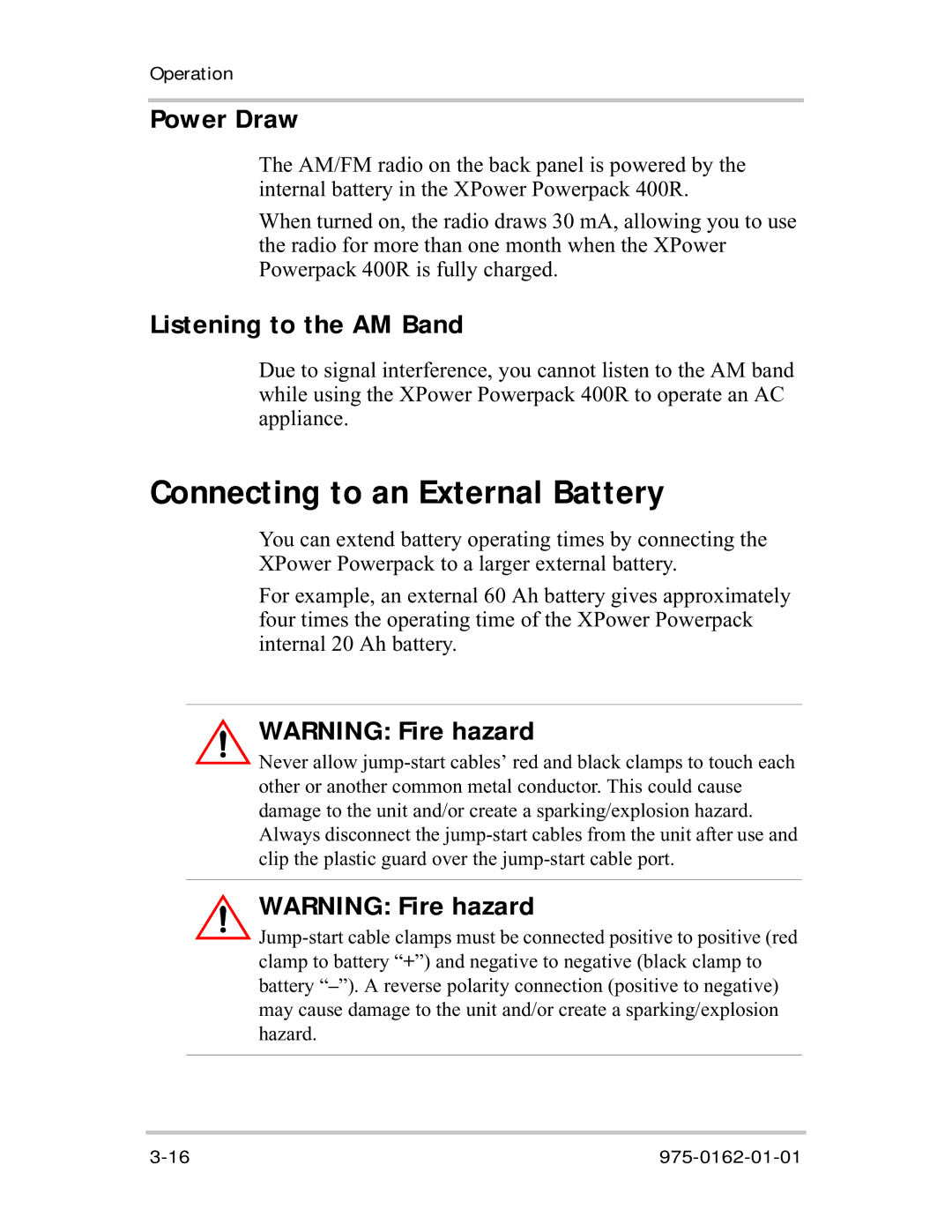 Xantrex Technology 400R manual Connecting to an External Battery, Power Draw, Listening to the AM Band 