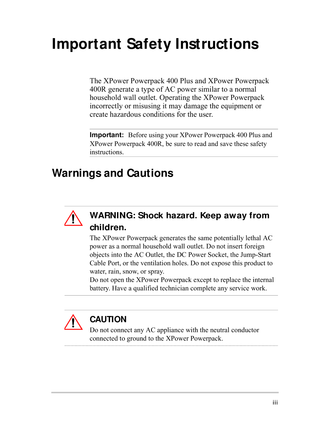 Xantrex Technology 400R manual Important Safety Instructions 