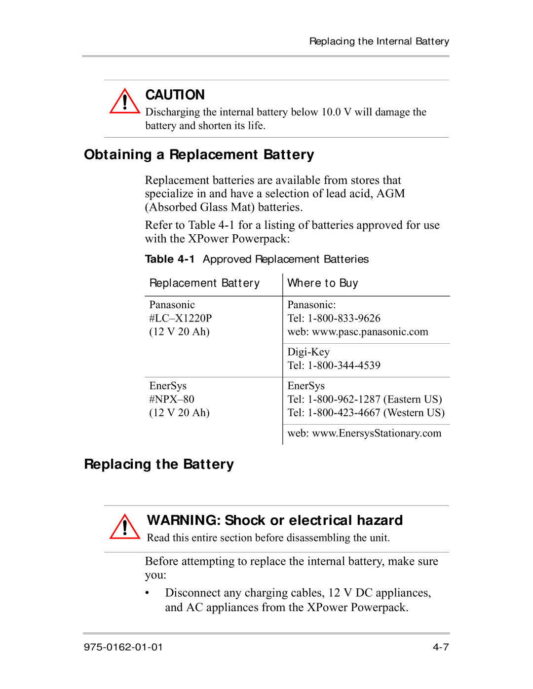 Xantrex Technology 400R manual Obtaining a Replacement Battery, Replacing the Battery, Replacement Battery Where to Buy 