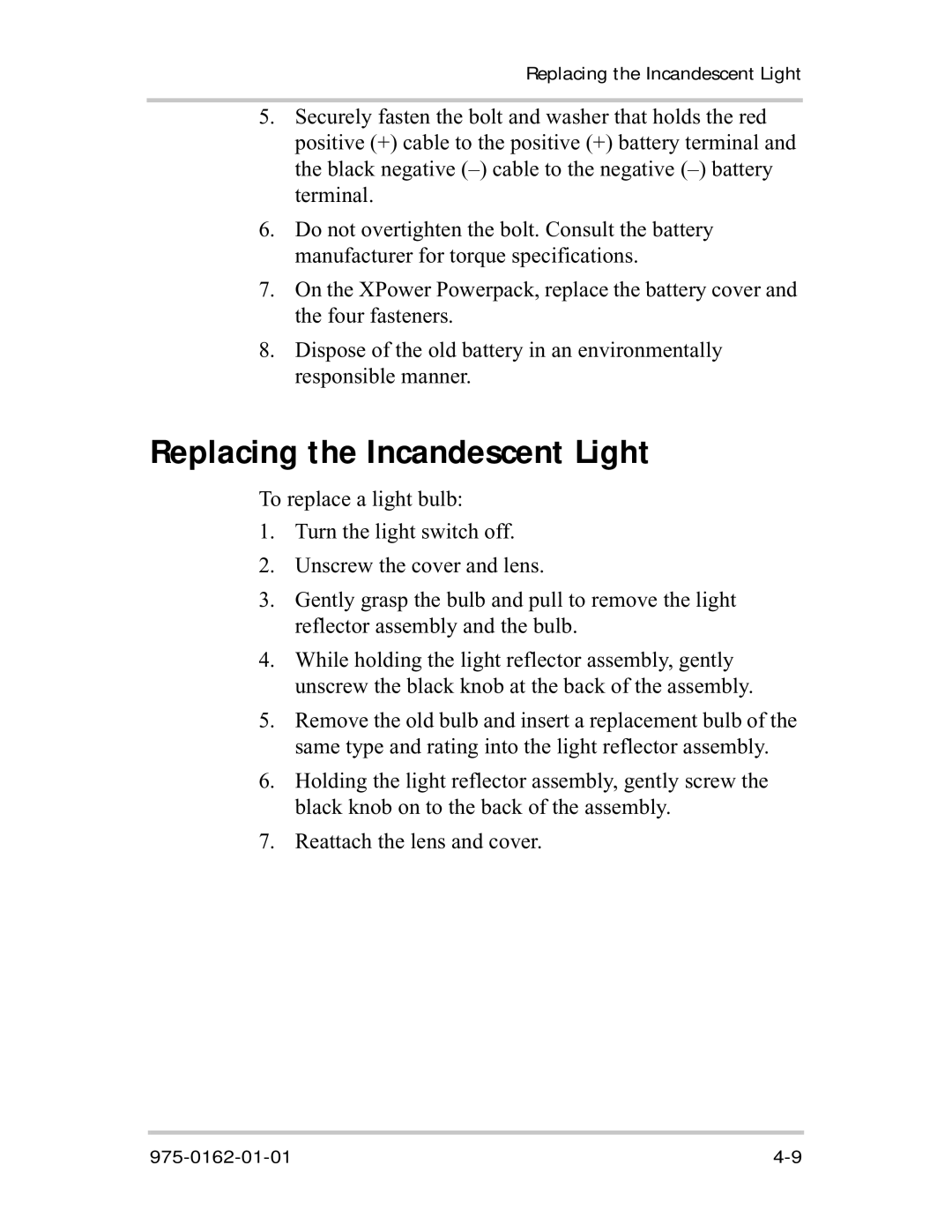 Xantrex Technology 400R manual Replacing the Incandescent Light 