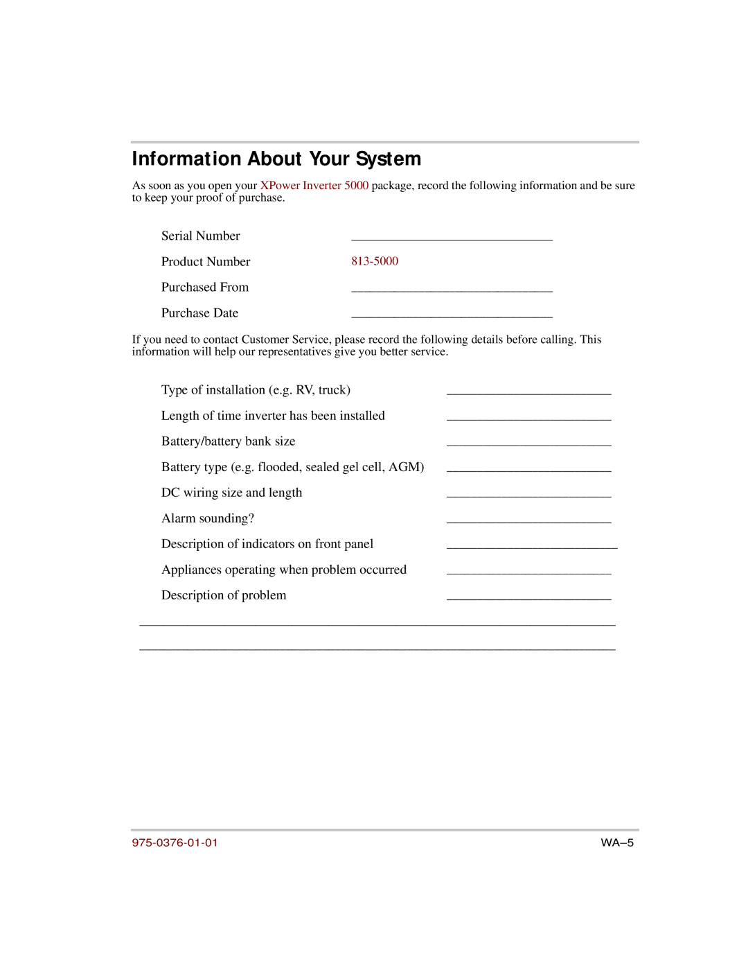 Xantrex Technology 5000 manual Information About Your System, Purchased From Purchase Date 