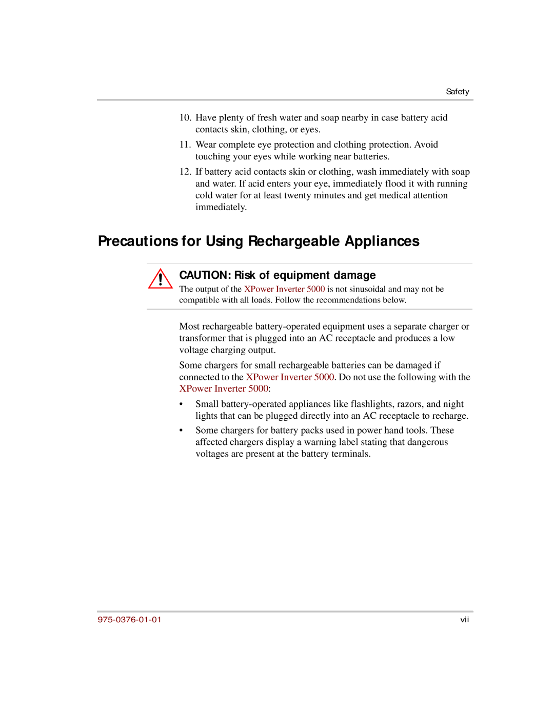 Xantrex Technology 5000 manual Precautions for Using Rechargeable Appliances 