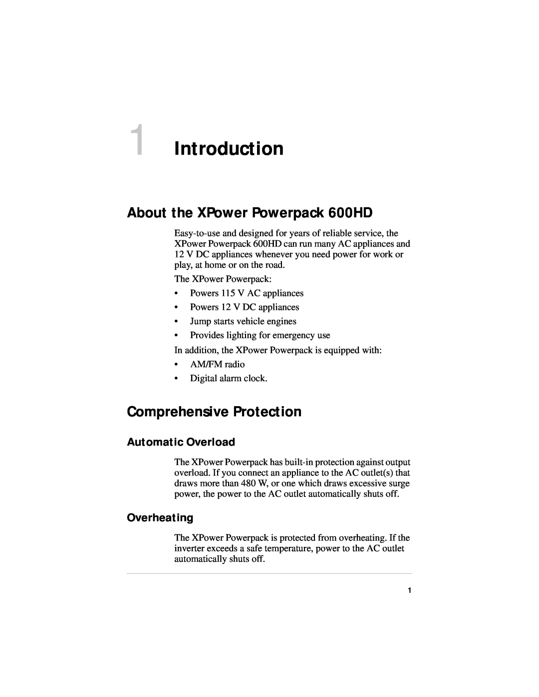 Xantrex Technology manual Introduction, About the XPower Powerpack 600HD, Comprehensive Protection, Automatic Overload 