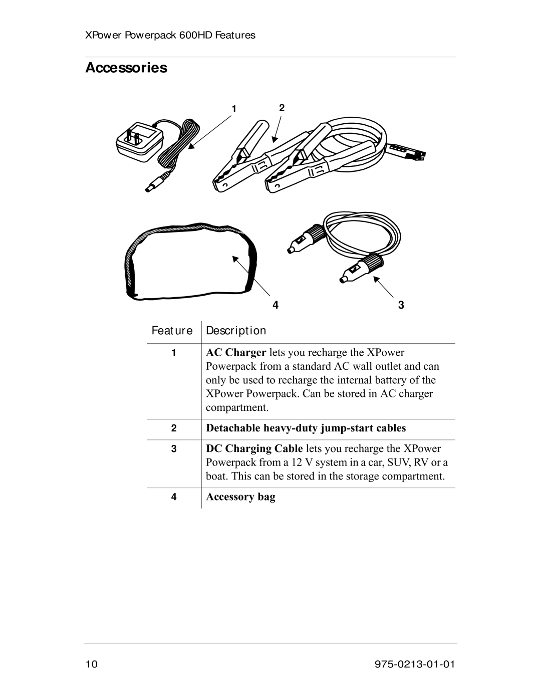 Xantrex Technology 600HD manual Accessories, Detachable heavy-duty jump-start cables 