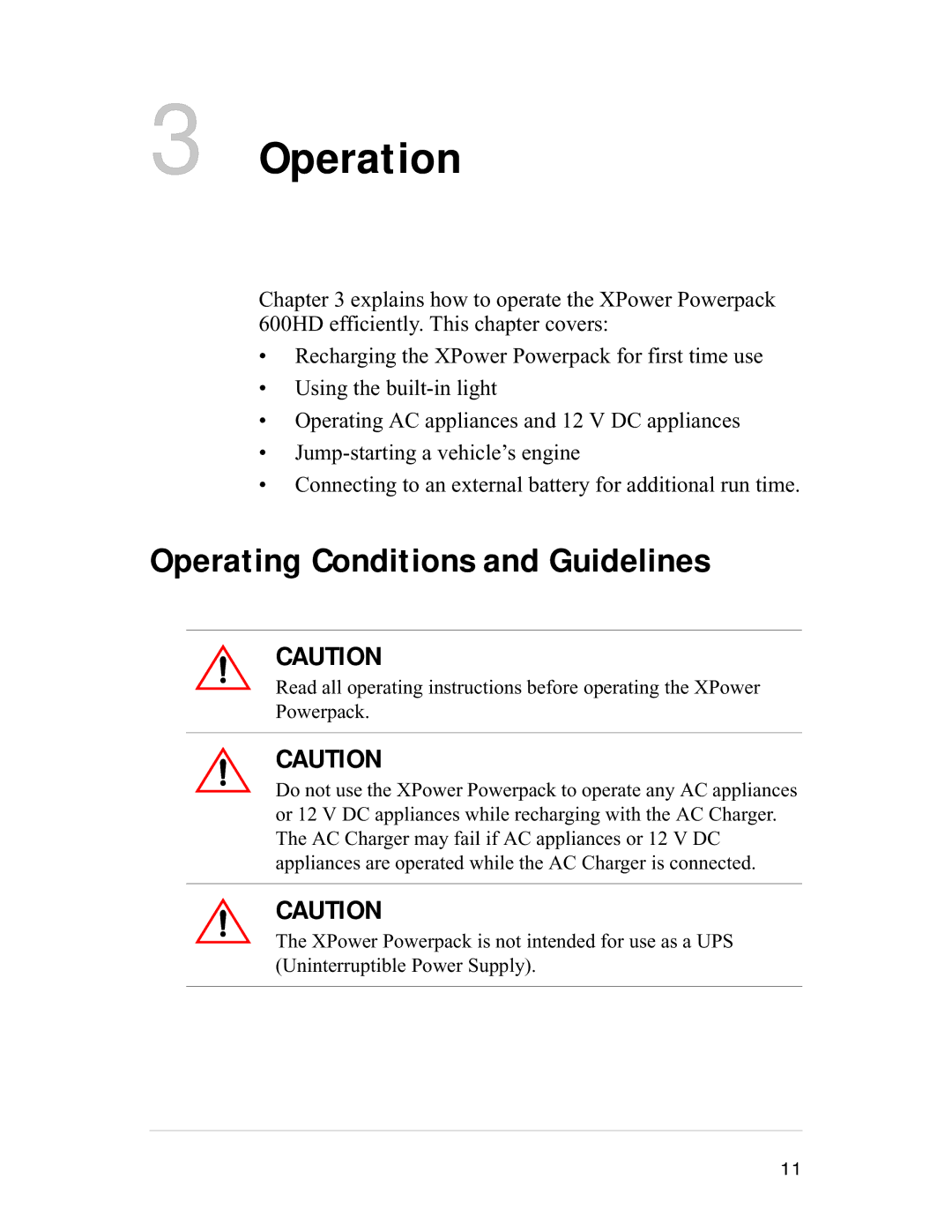 Xantrex Technology 600HD manual Operation, Operating Conditions and Guidelines 