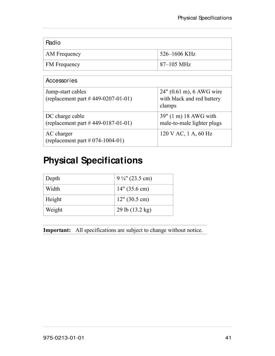 Xantrex Technology 600HD manual Physical Specifications, Radio, Accessories 