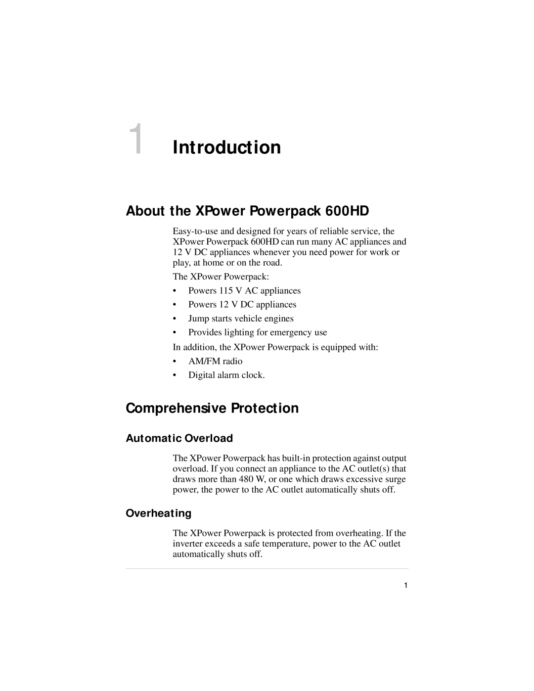 Xantrex Technology manual Introduction, About the XPower Powerpack 600HD, Comprehensive Protection, Automatic Overload 