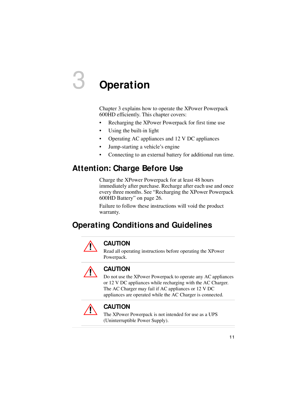 Xantrex Technology 600HD manual Operation, Operating Conditions and Guidelines 