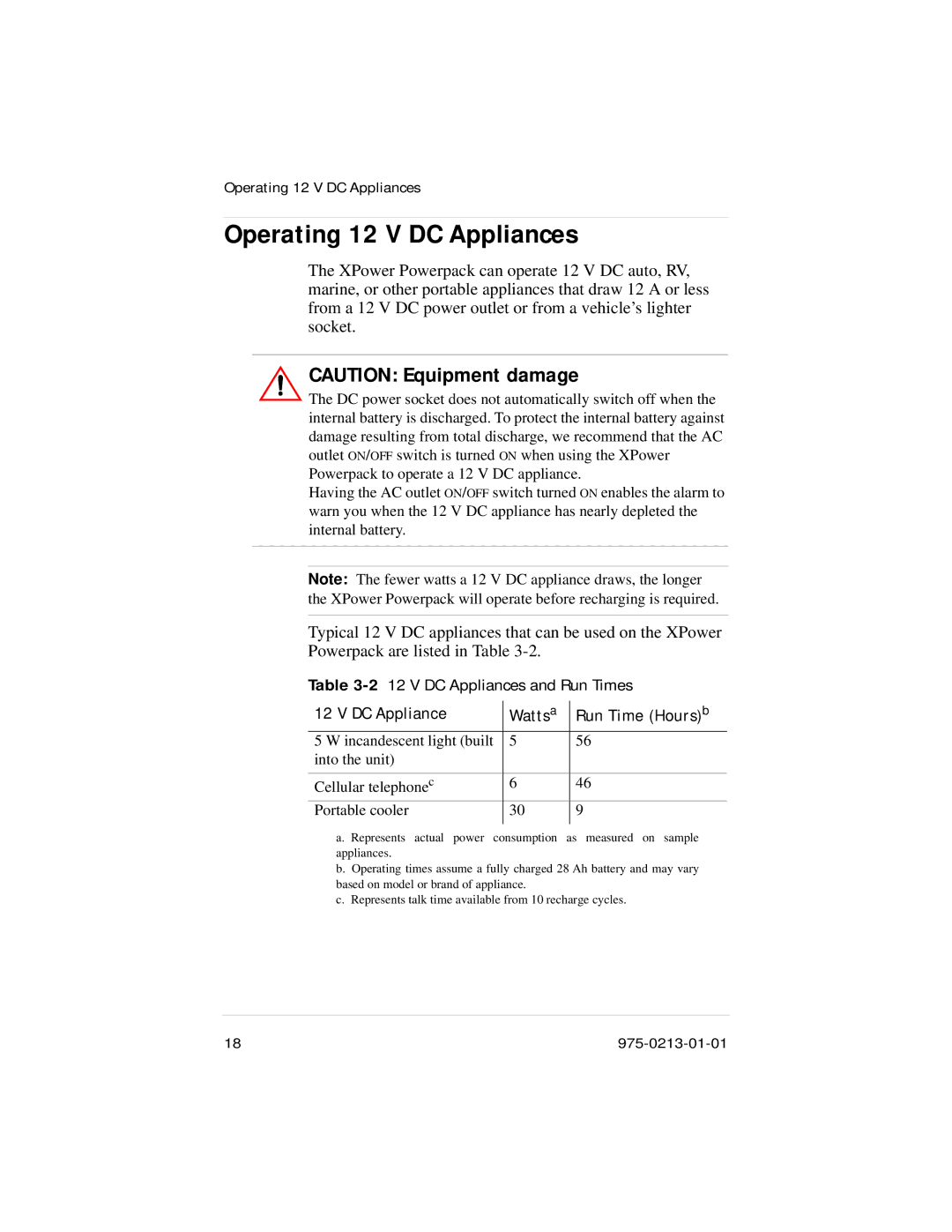 Xantrex Technology 600HD manual Operating 12 V DC Appliances, DC Appliance Watts a Run Time Hours b 