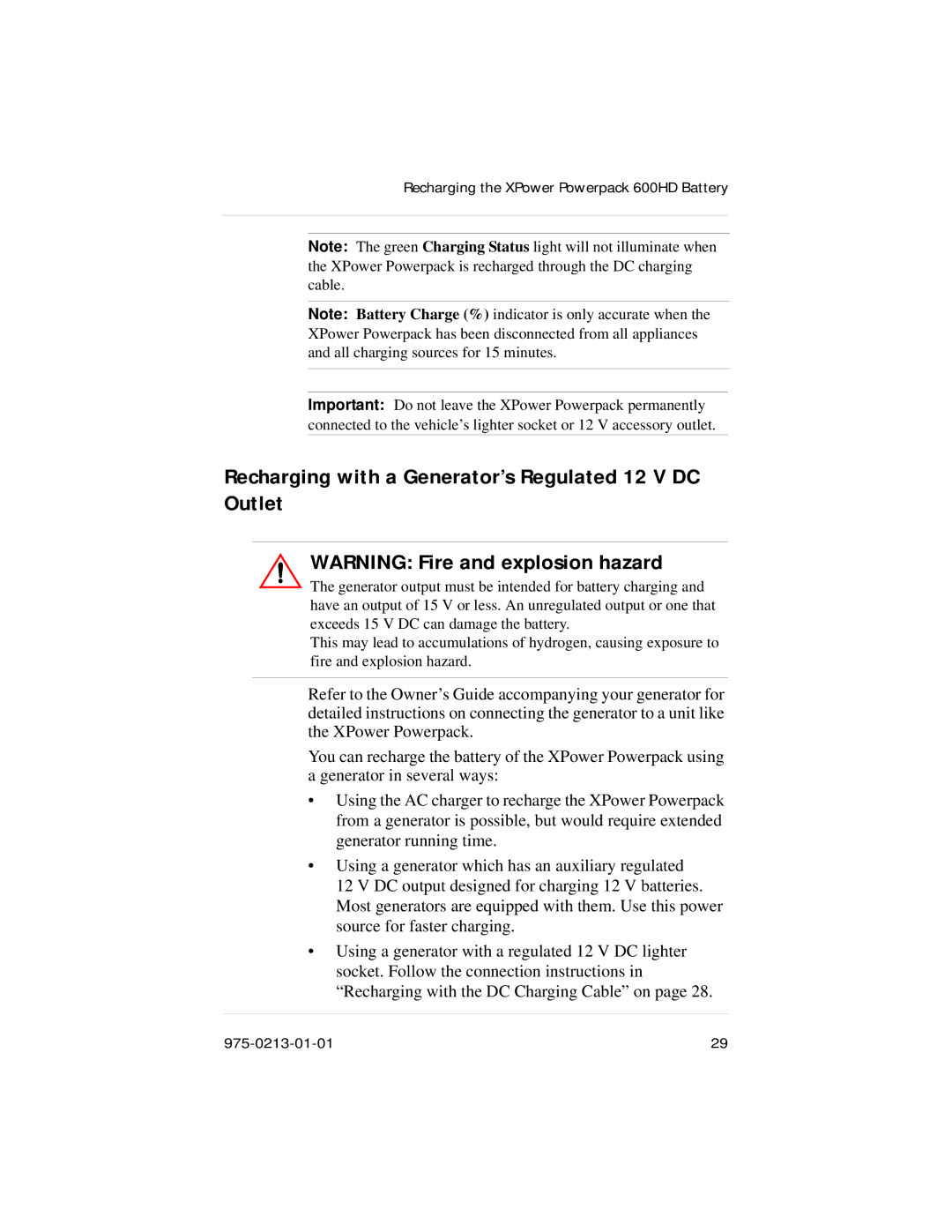 Xantrex Technology 600HD manual Recharging with a Generator’s Regulated 12 V DC Outlet 