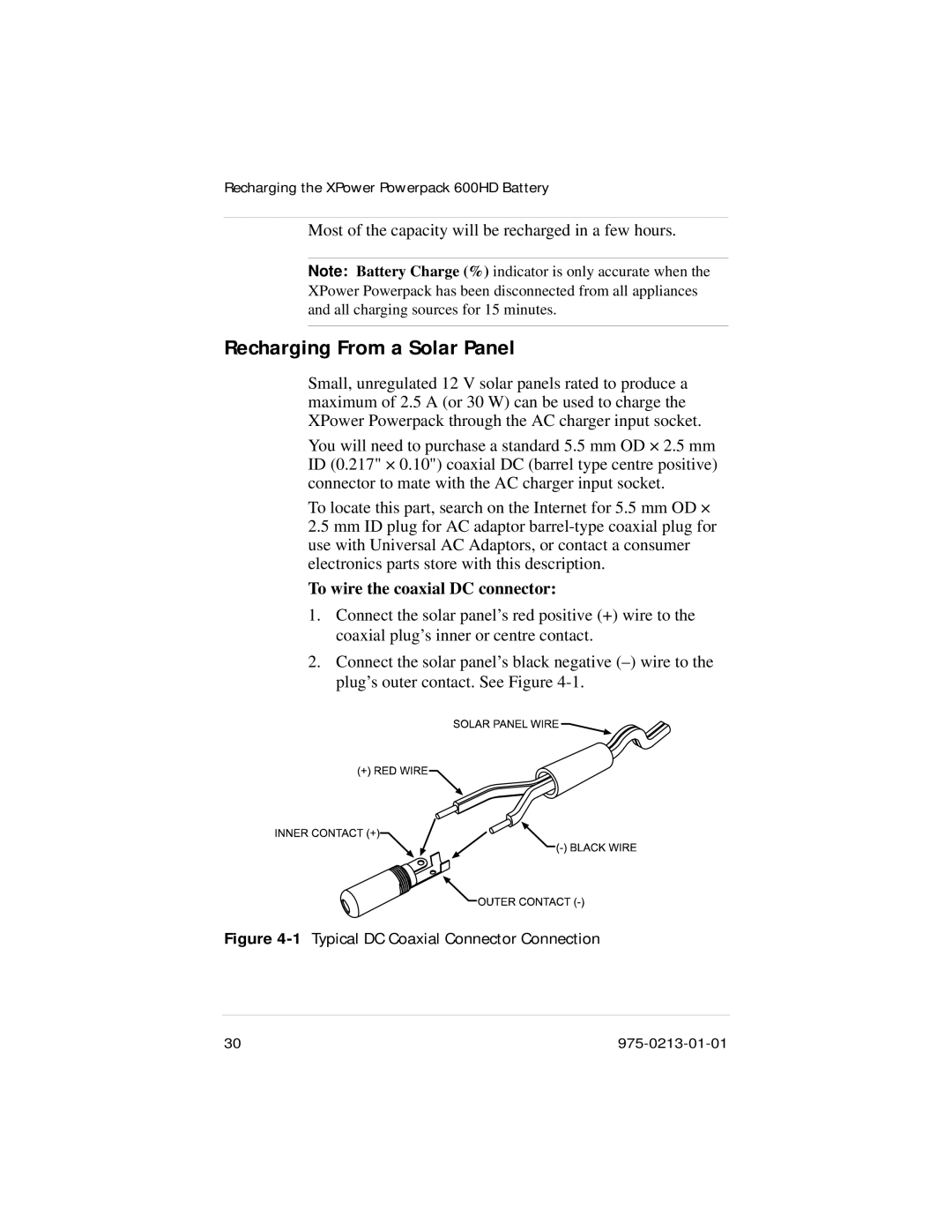 Xantrex Technology 600HD manual Recharging From a Solar Panel, To wire the coaxial DC connector 
