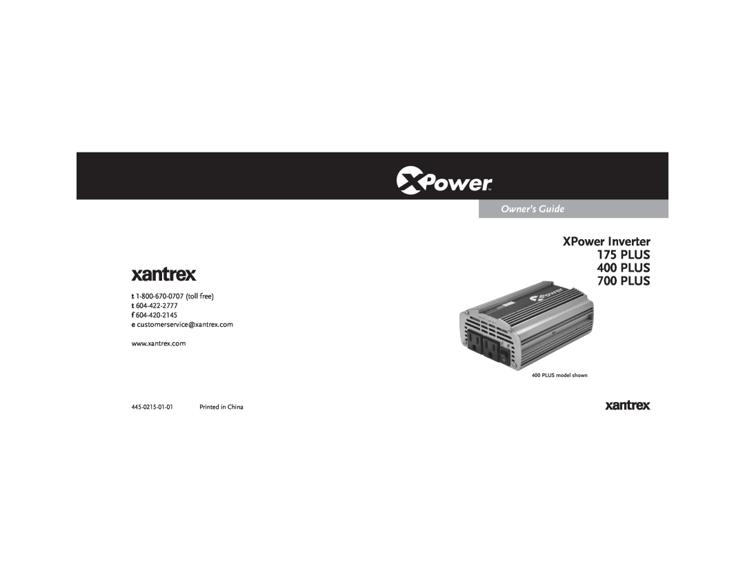 Xantrex Technology manual XPower Inverter 175 PLUS 400 PLUS 700 PLUS, Owner’s Guide, e customerservice@xantrex.com 