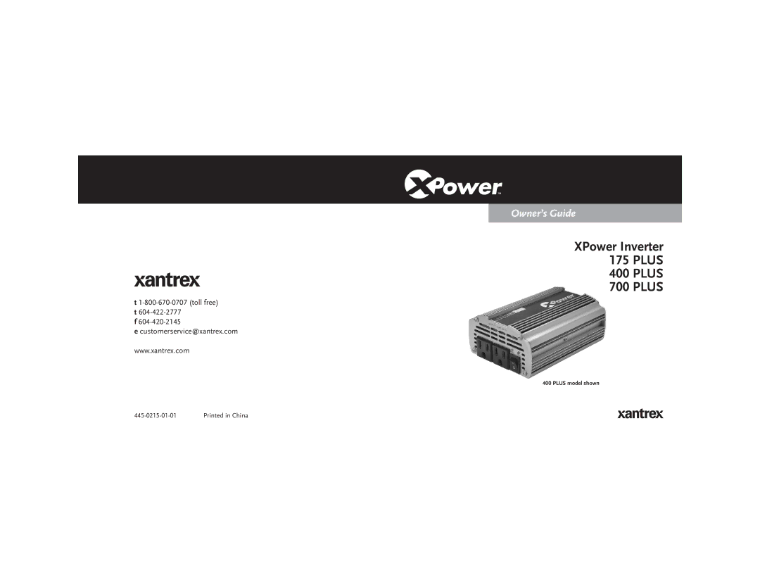 Xantrex Technology 175 PLUS, 700 PLUS, 400 PLUS manual XPower Inverter 175 Plus 400 Plus 700 Plus 