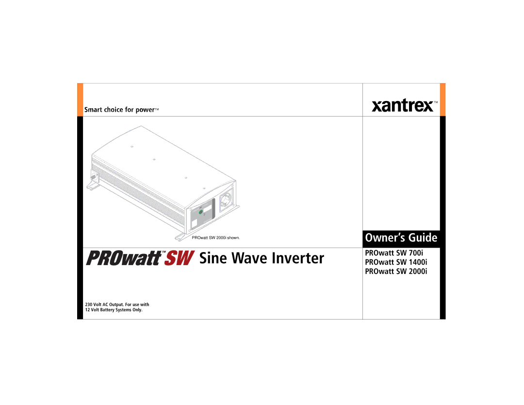 Xantrex Technology 1400i, 700i, 2000i manual Sine Wave Inverter 