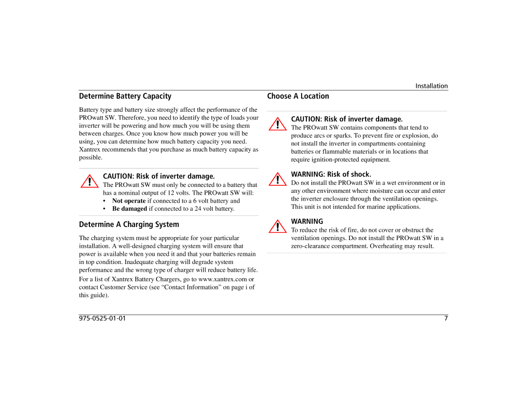 Xantrex Technology 700i, 1400i, 2000i manual Determine Battery Capacity, Choose a Location, Determine a Charging System 