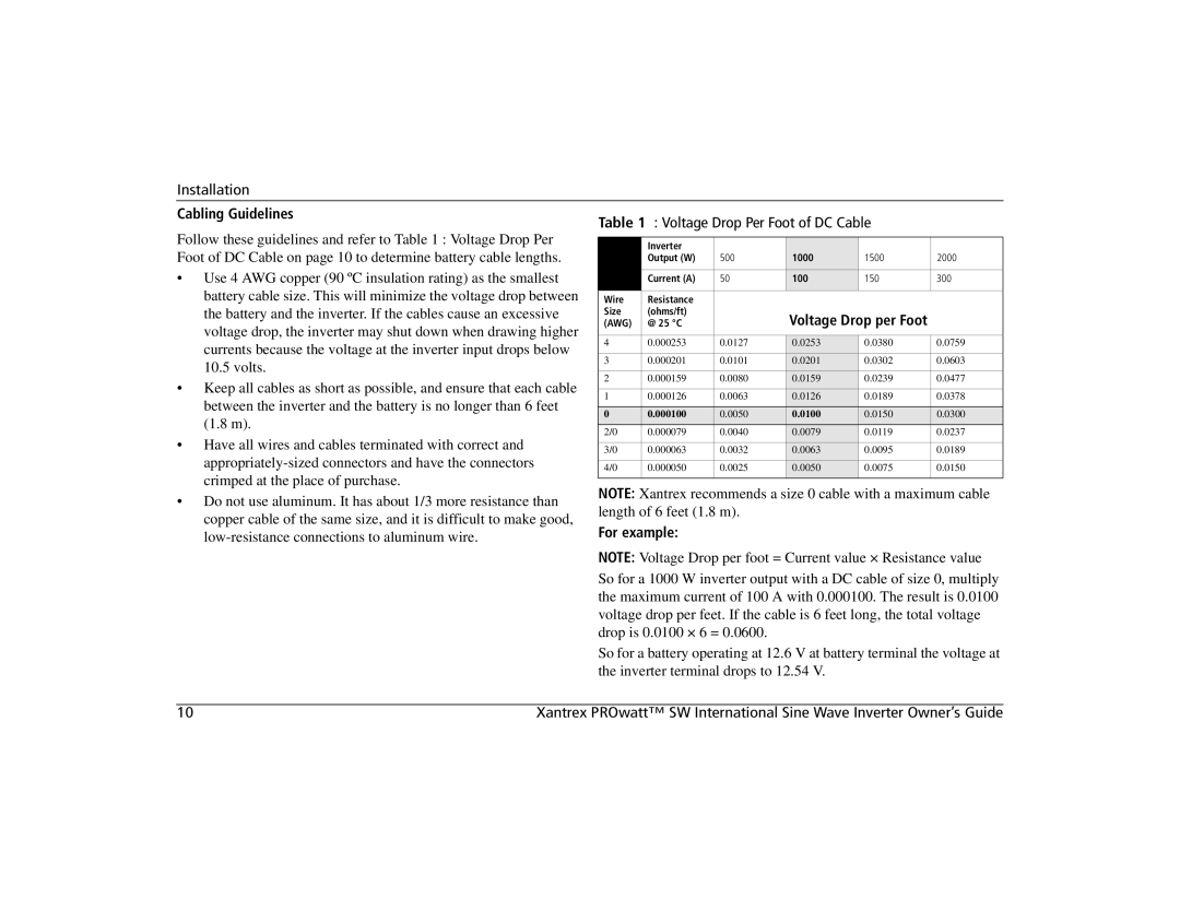 Xantrex Technology 700i, 1400i, 2000i manual Cabling Guidelines, For example 