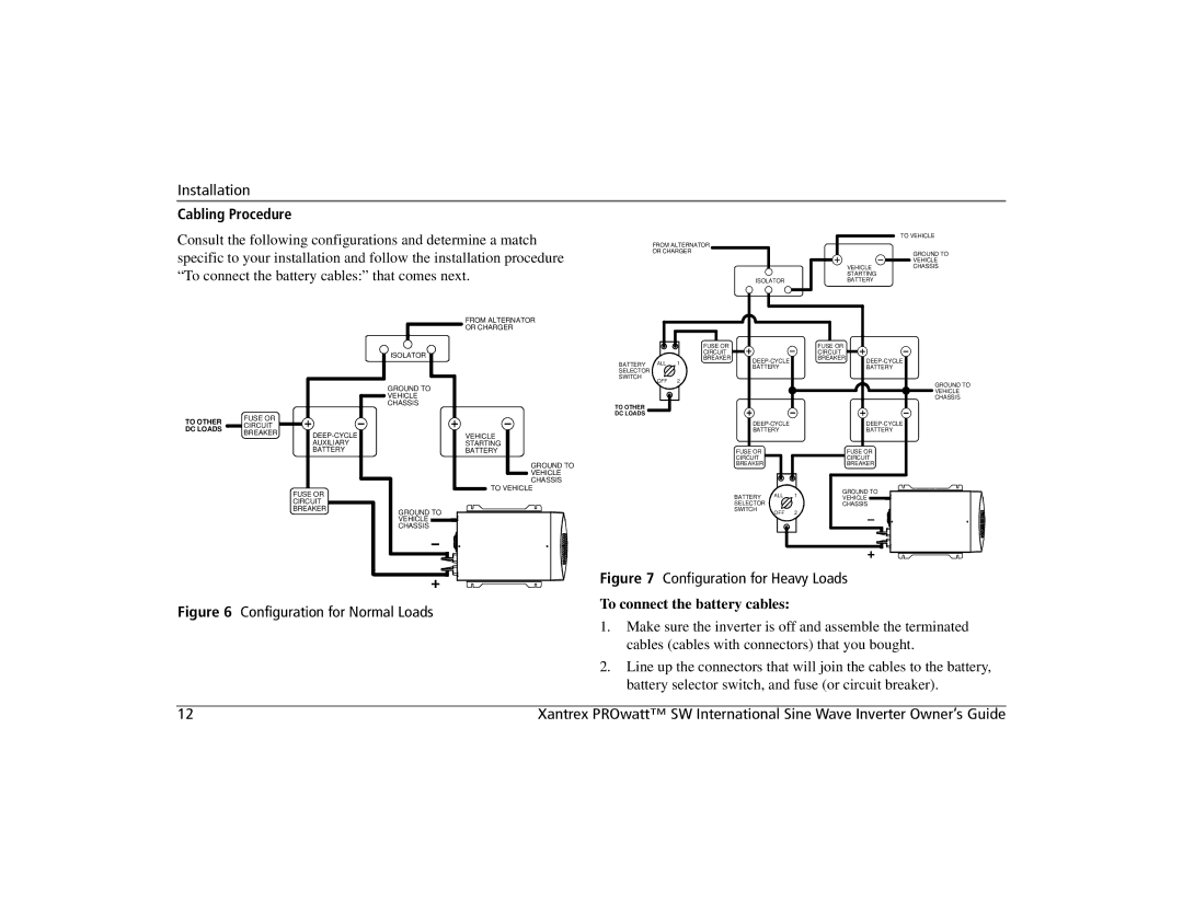 Xantrex Technology 2000i, 700i, 1400i manual Cabling Procedure, DC Loads 