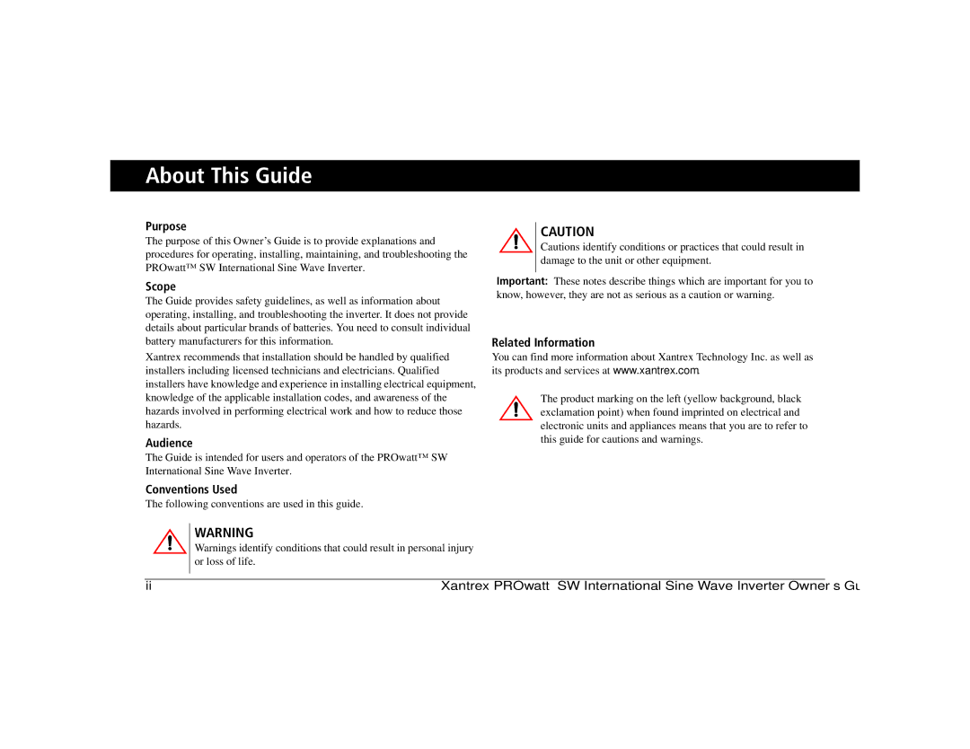 Xantrex Technology 1400i, 700i, 2000i manual About This Guide 